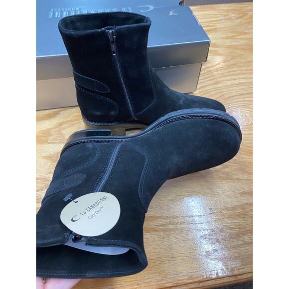 NWB $600 LA CANADIENNE GAVAN BOOTIE BLACK WATERPROOF SUEDE PLATFORM 7M - Picture 4 of 5